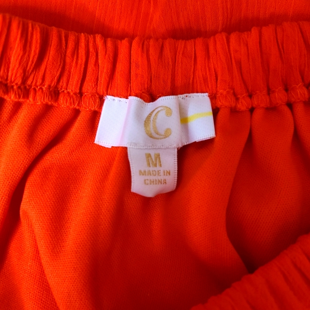 Charming Charlie One Shoulder Minidress Orange White Crochet Trim Size Medium - Picture 4 of 7